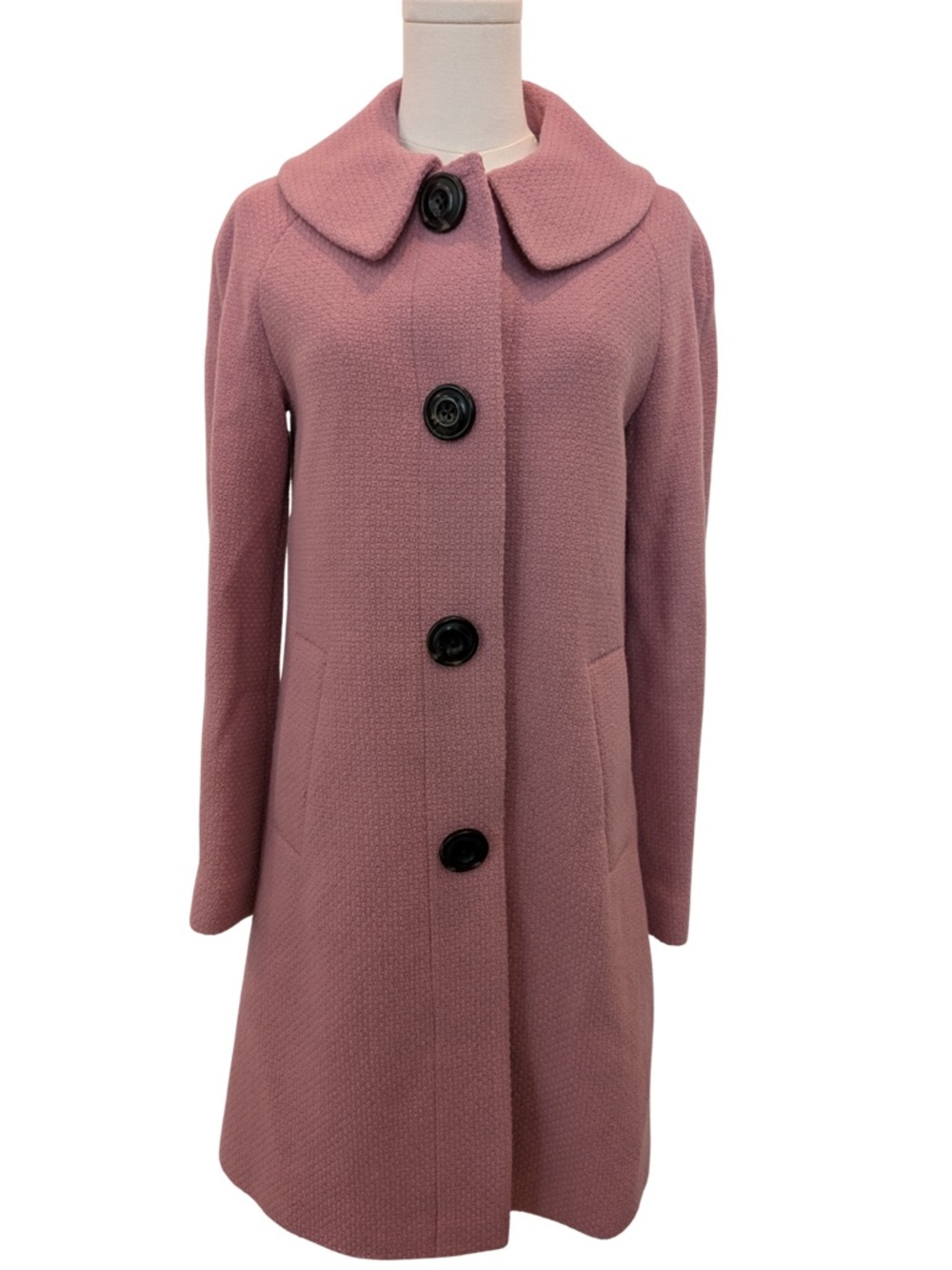 Boden Mauve-Pink Wool Pea Coat with Rounded Collar